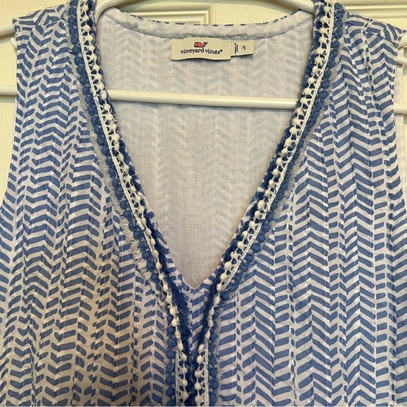 Vineyard Vines - Women's Size S Blue Chevron Fringe Pintuck Sleeveless Dress - Picture 10 of 12